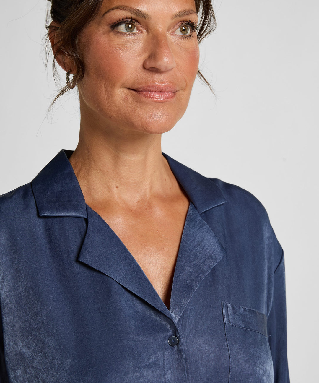 Ayla Satin Long-Sleeved Jacket - Vintage Indigo