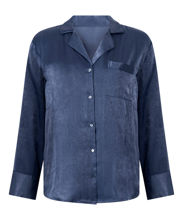 Ayla Satin Long-Sleeved Jacket - Vintage Indigo