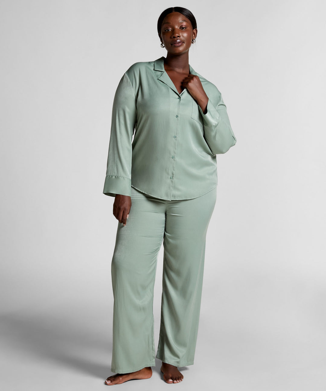Ayla Satin Long-Sleeved Jacket - Iceberg Green
