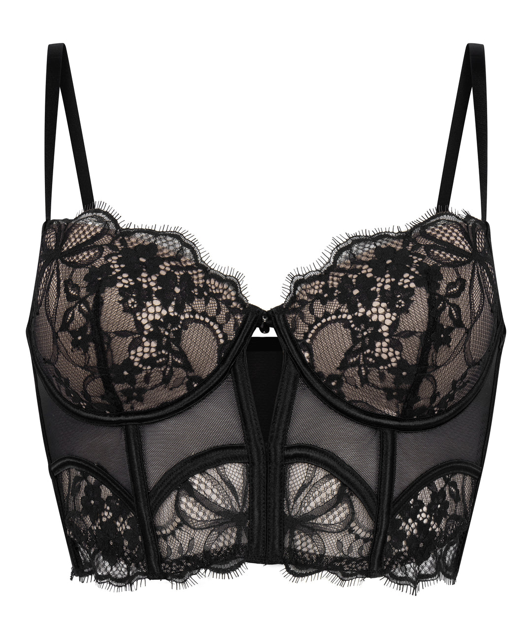 Floral Lace Longline Underwire Bustier Bra
