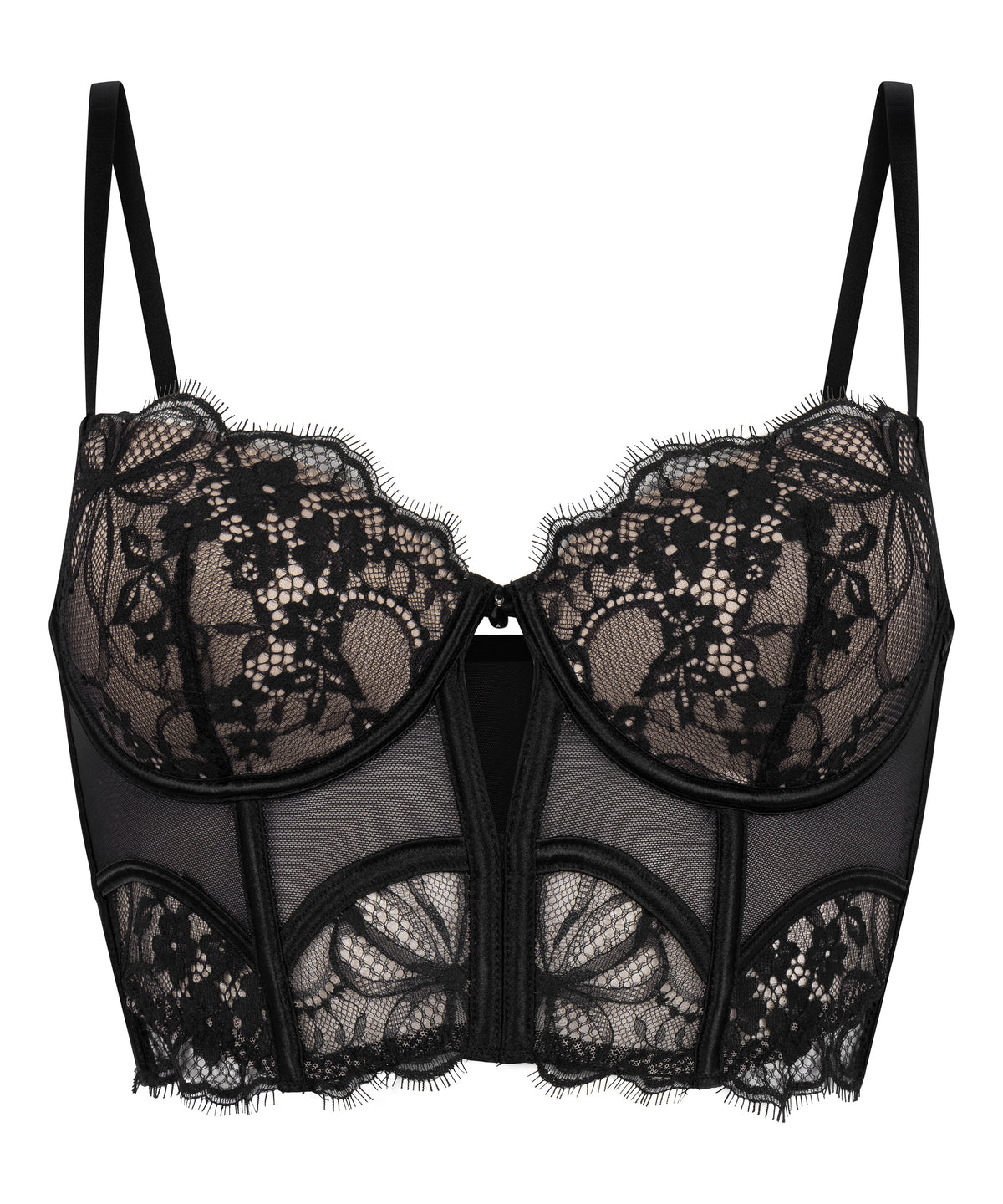 Floral Lace Longline Underwire Bustier Bra