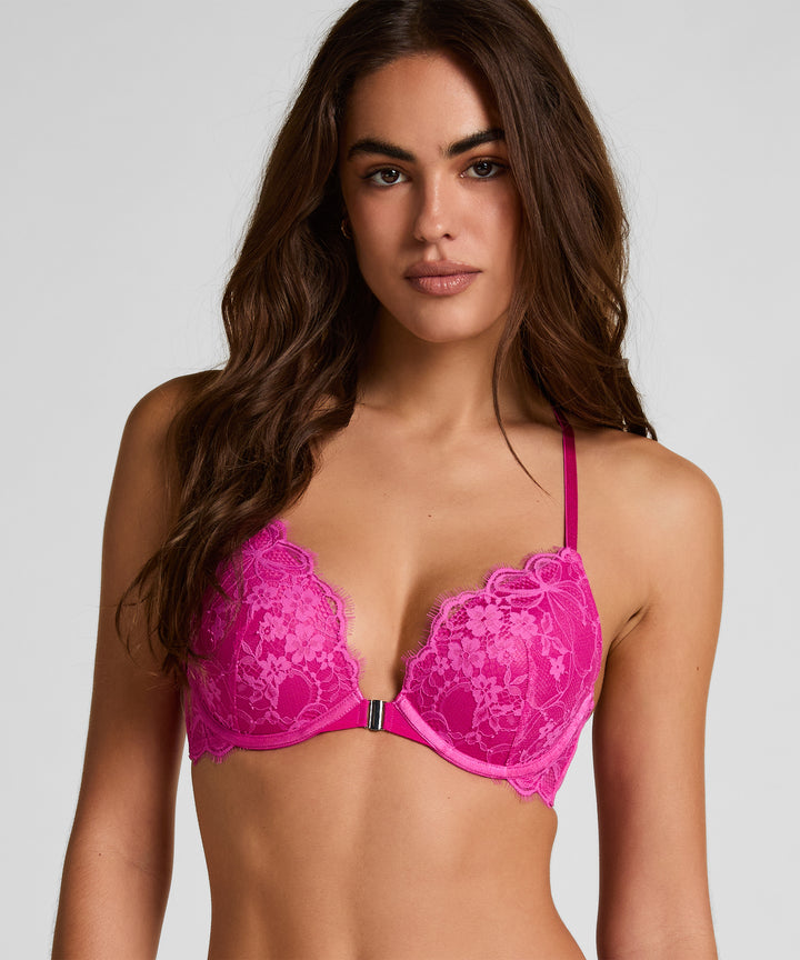 Floral Lace Plunge Front-Close Bra