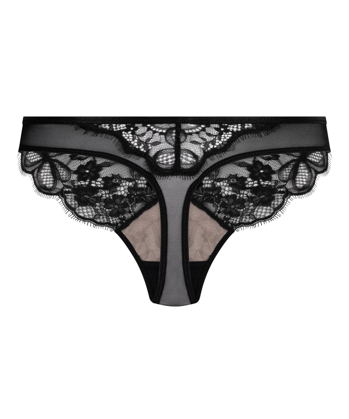 Floral Lace Bikini Brief with Satin Trim