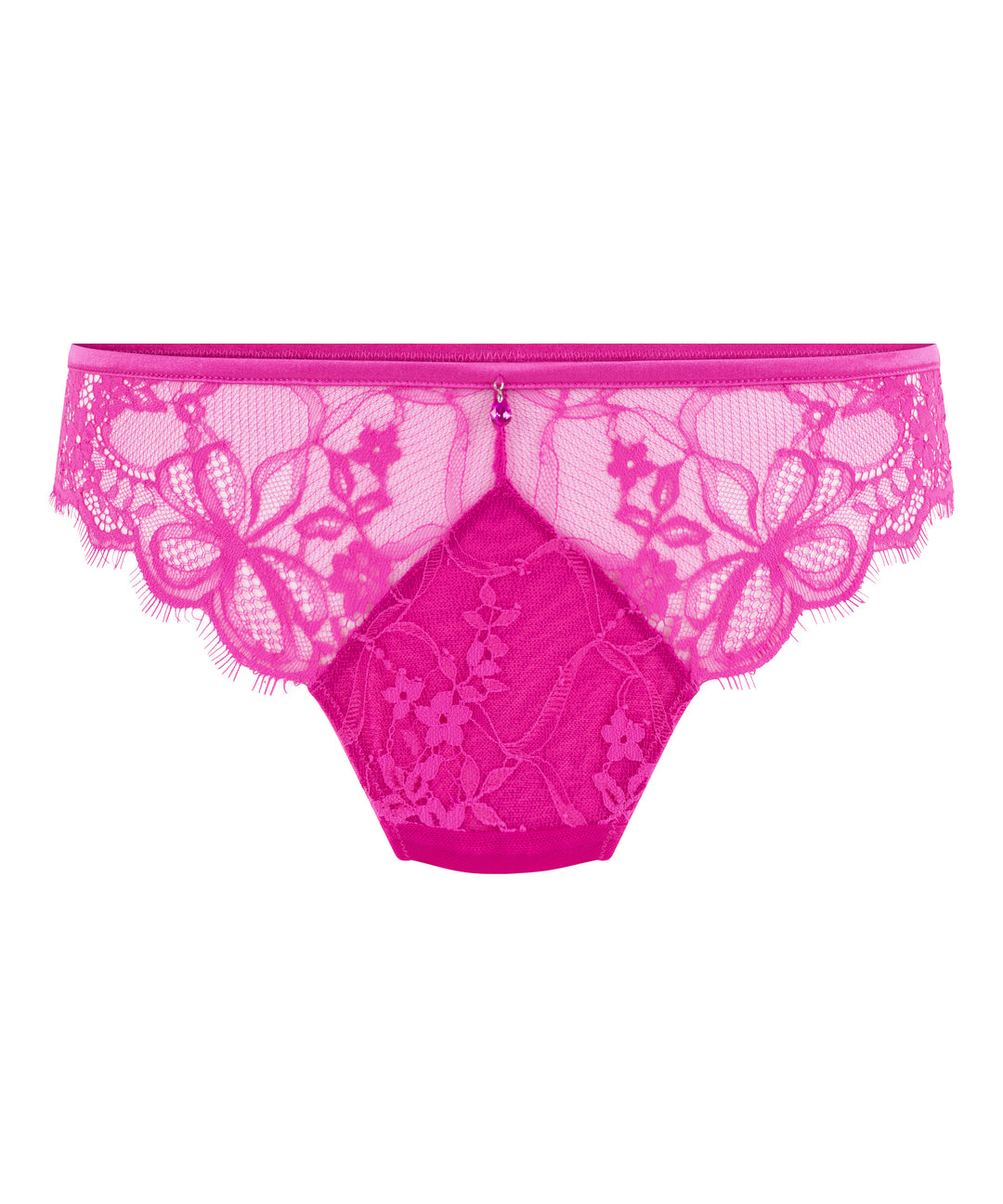 Floral Lace Brazilian Brief with Satin Trim