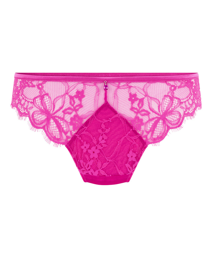 Floral Lace Brazilian Brief with Satin Trim