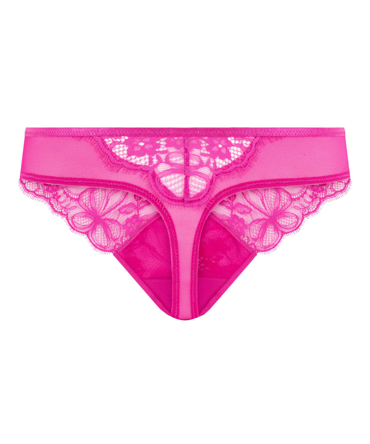 Floral Lace Brazilian Brief with Satin Trim