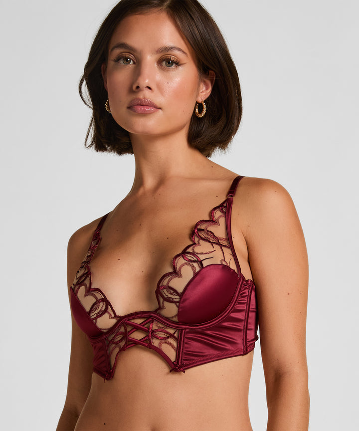 Embroidered Mesh Longline Underwire Bra
