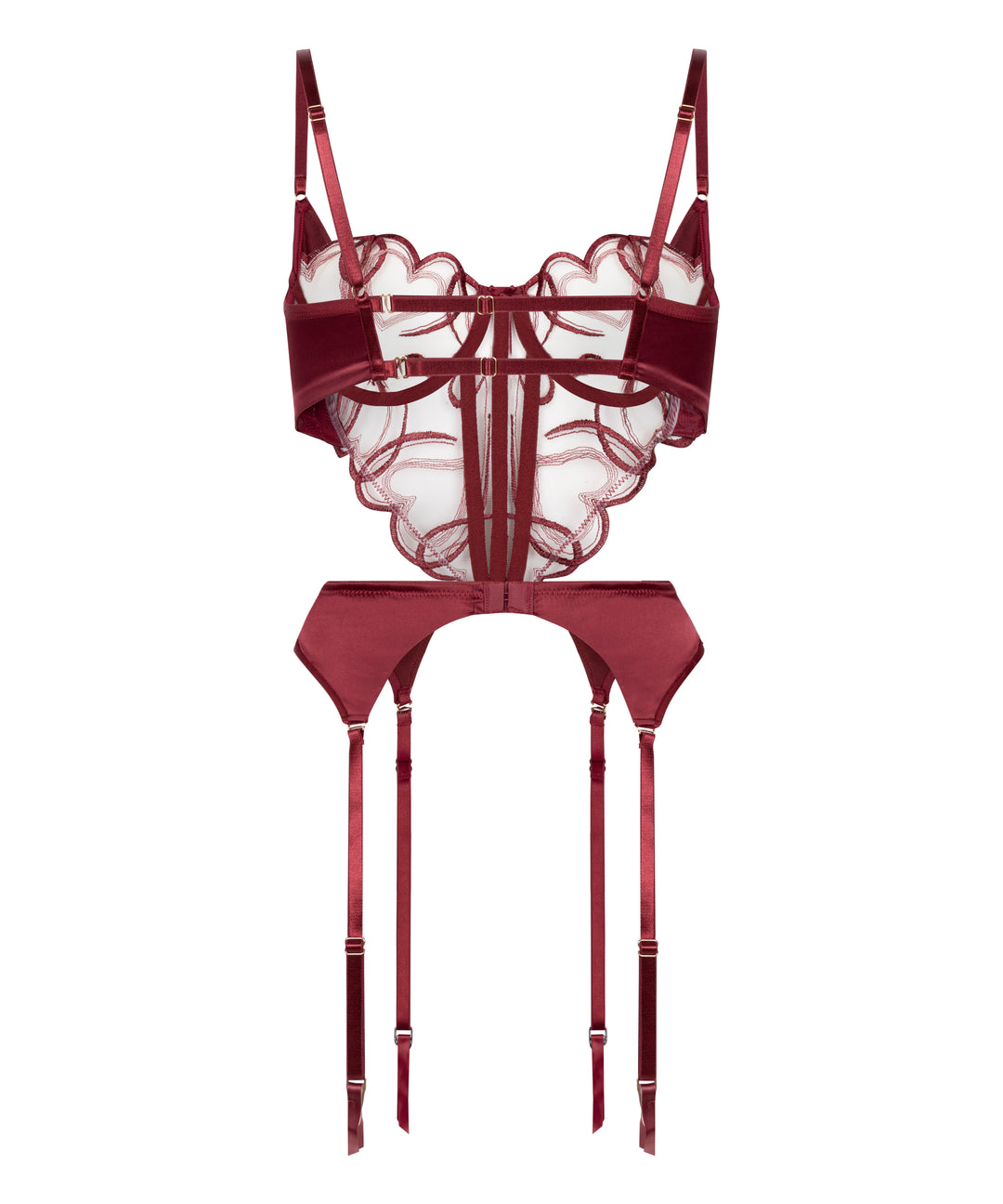 Heart Embroidered Mesh Corset Set with Garter Belt