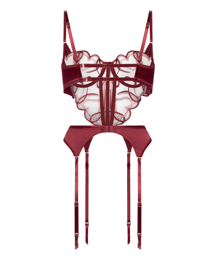 Heart Embroidered Mesh Corset Set with Garter Belt