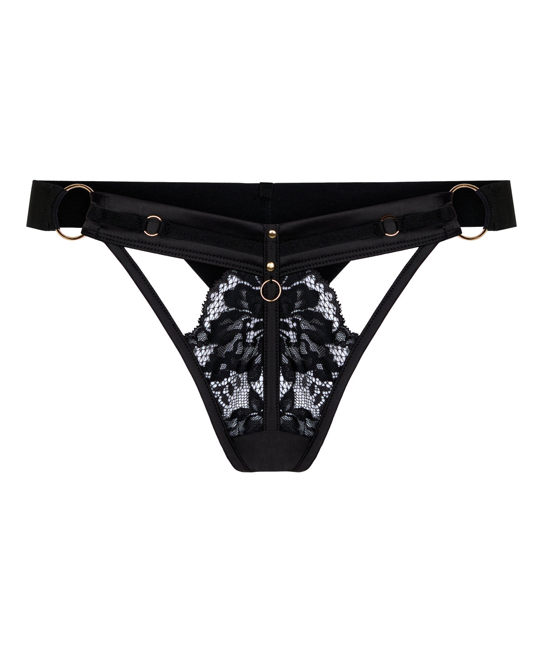 Lace Harness Thong with Gold Ring Details