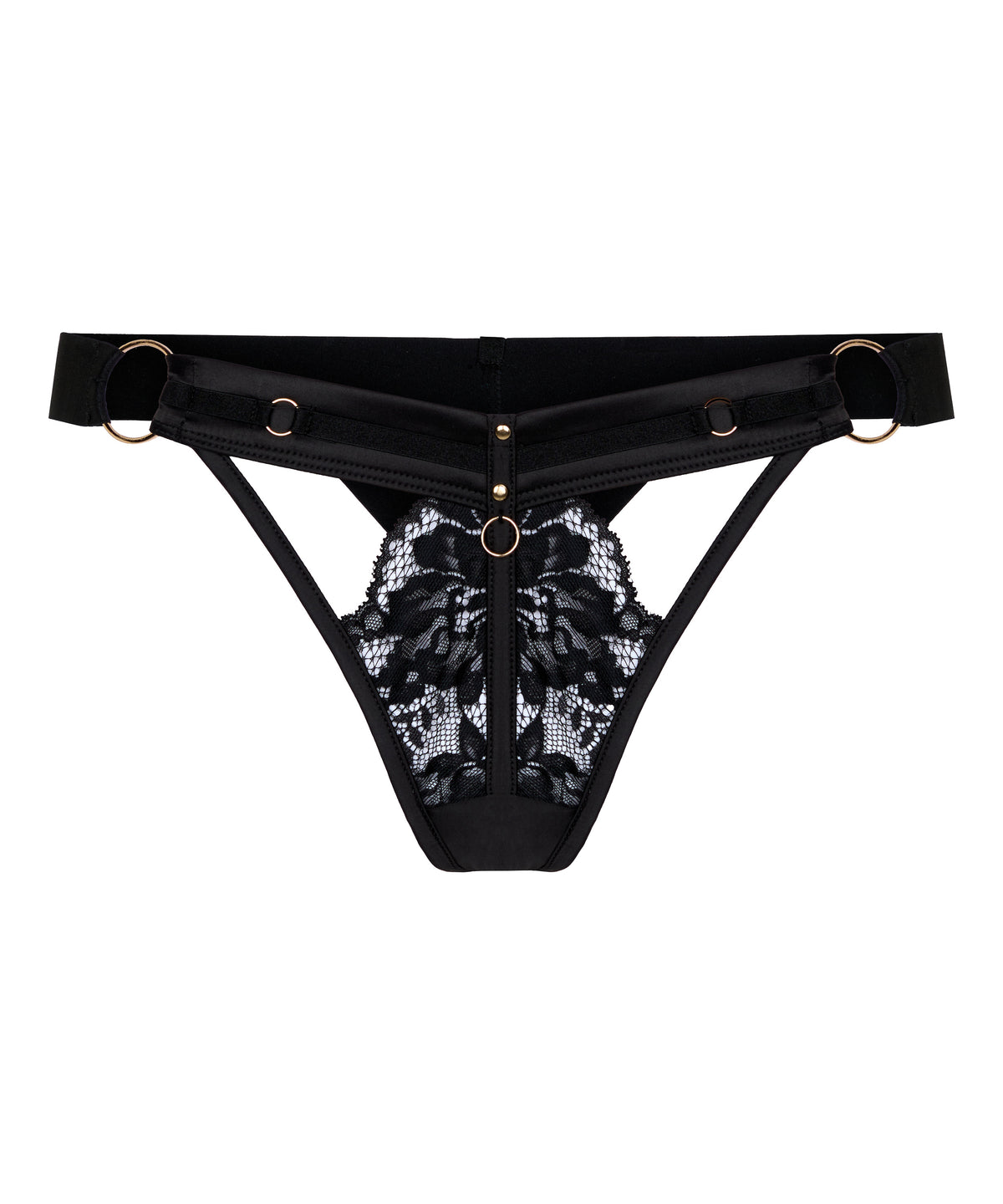 Lace Harness Thong with Gold Ring Details