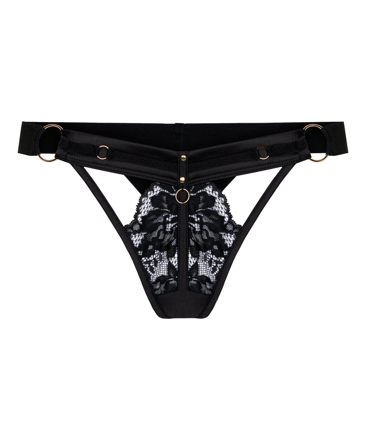 Lace Harness Thong with Gold Ring Details