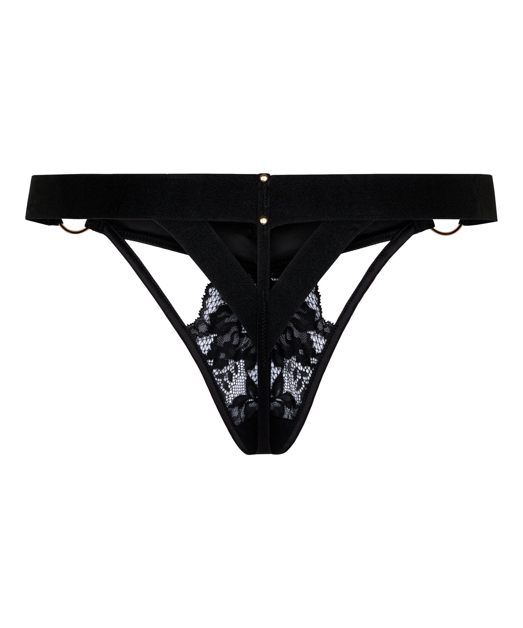 Lace Harness Thong with Gold Ring Details