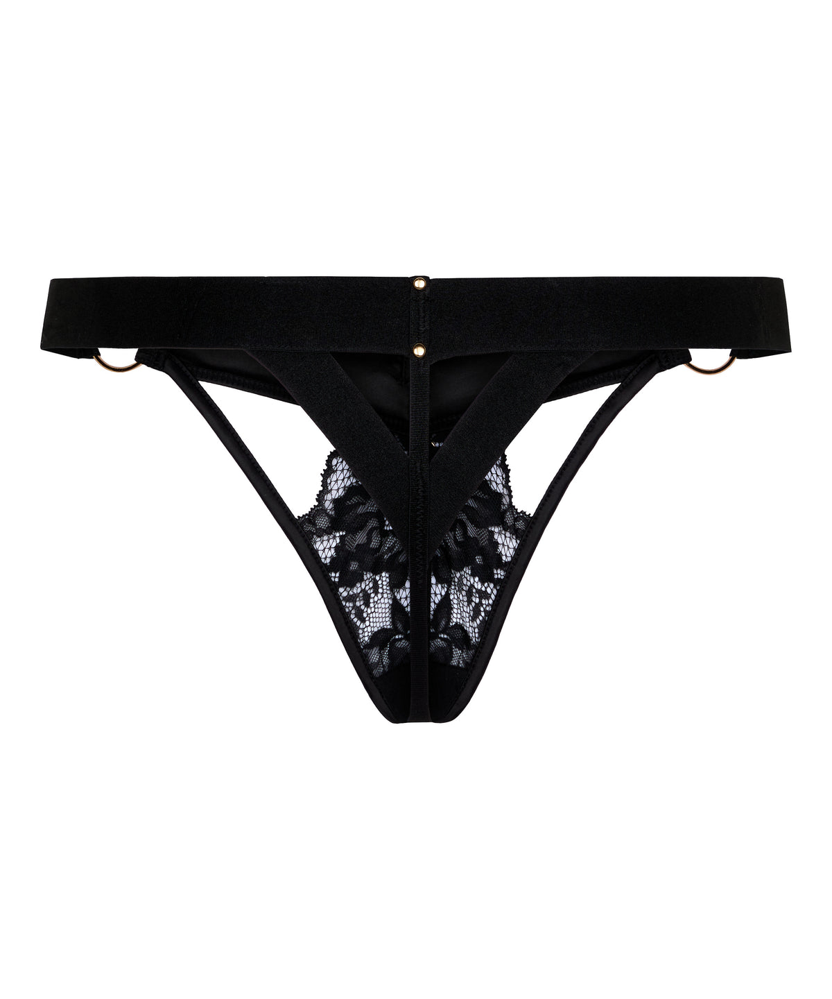 Lace Harness Thong with Gold Ring Details