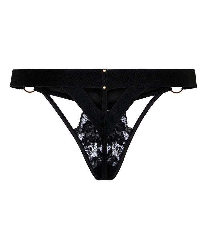Lace Harness Thong with Gold Ring Details
