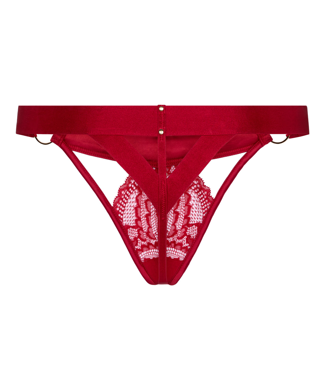 Lace &amp; Satin Strappy Thong with Gold Rings