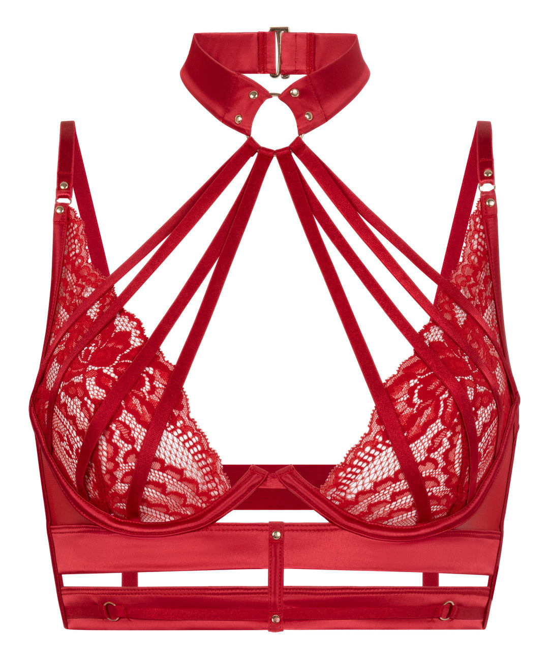 Strappy Lace Harness Choker Underwire Bralette