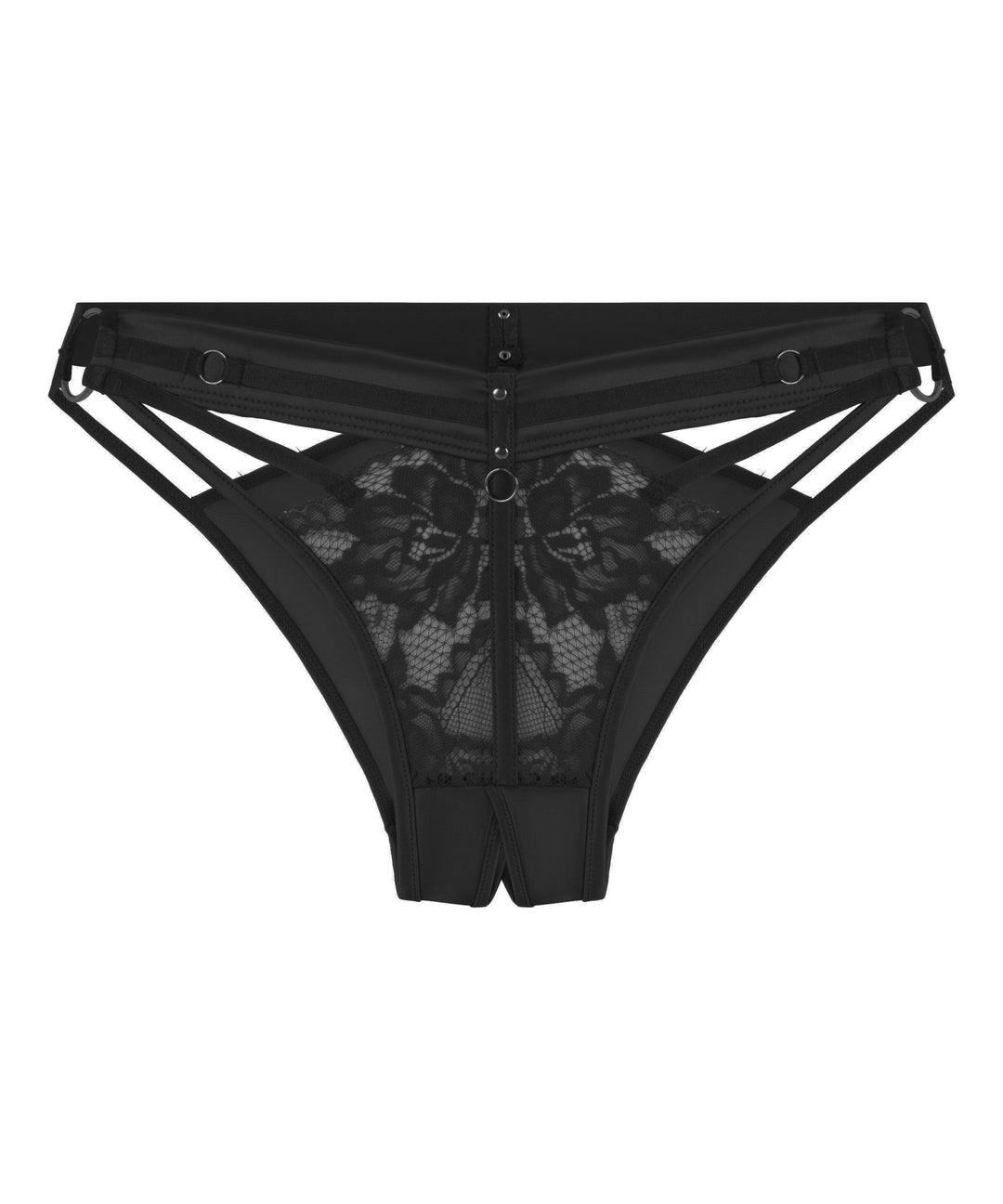 Strappy Lace Panel Brief with Ring Details