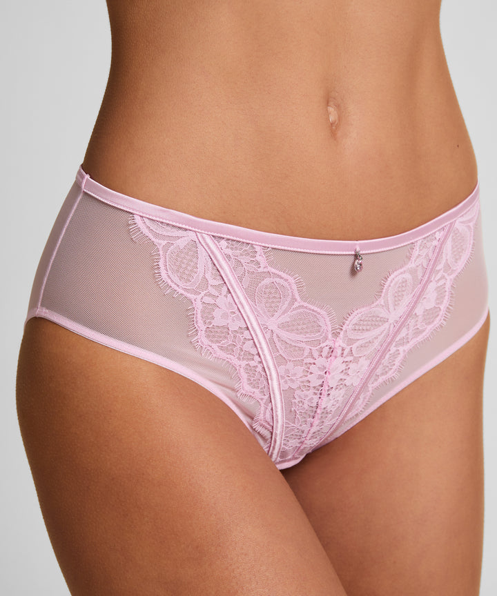 Floral Lace Mesh Brief with Charm Detail