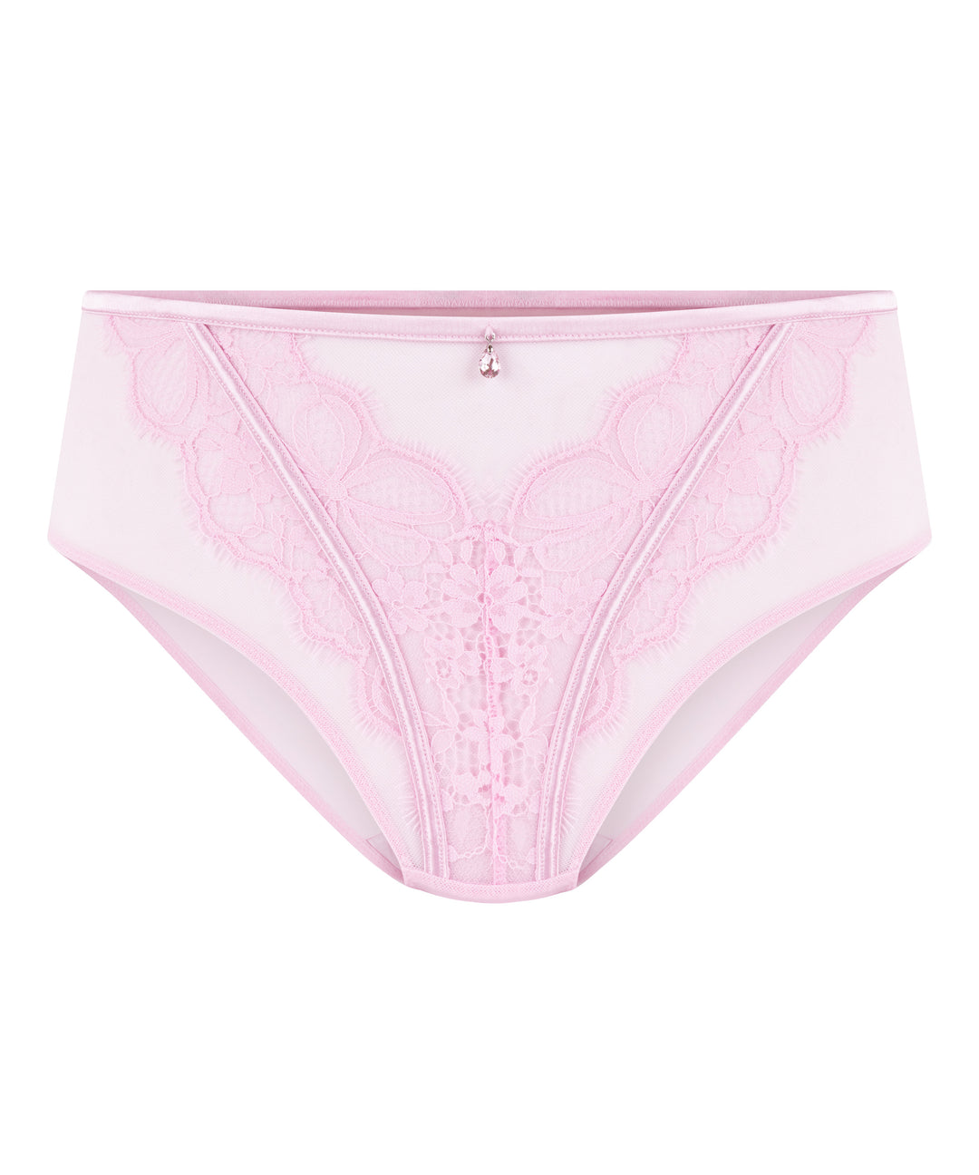 Floral Lace Mesh Brief with Charm Detail