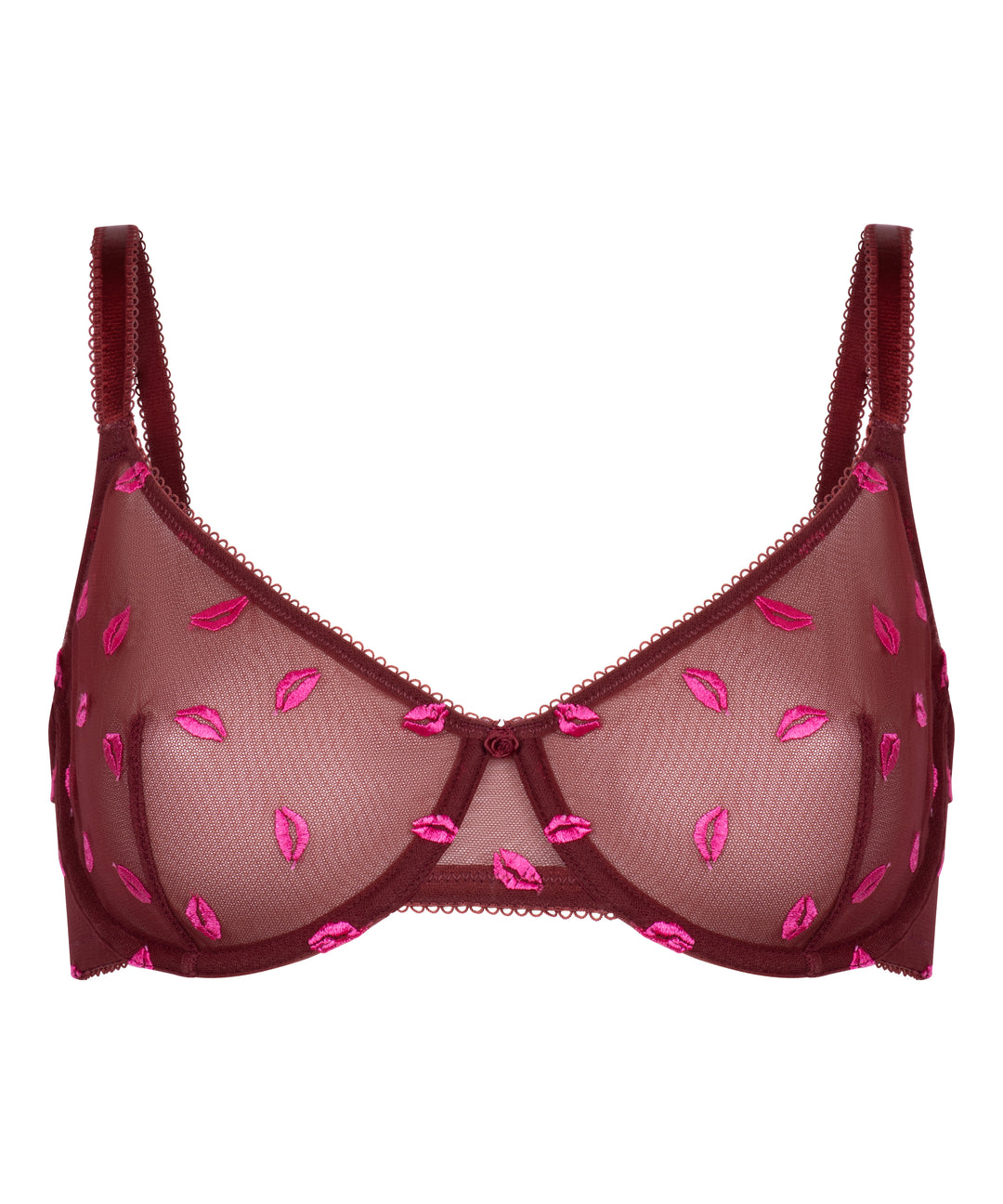 Sheer Mesh Lip Embroidered Underwire Bra
