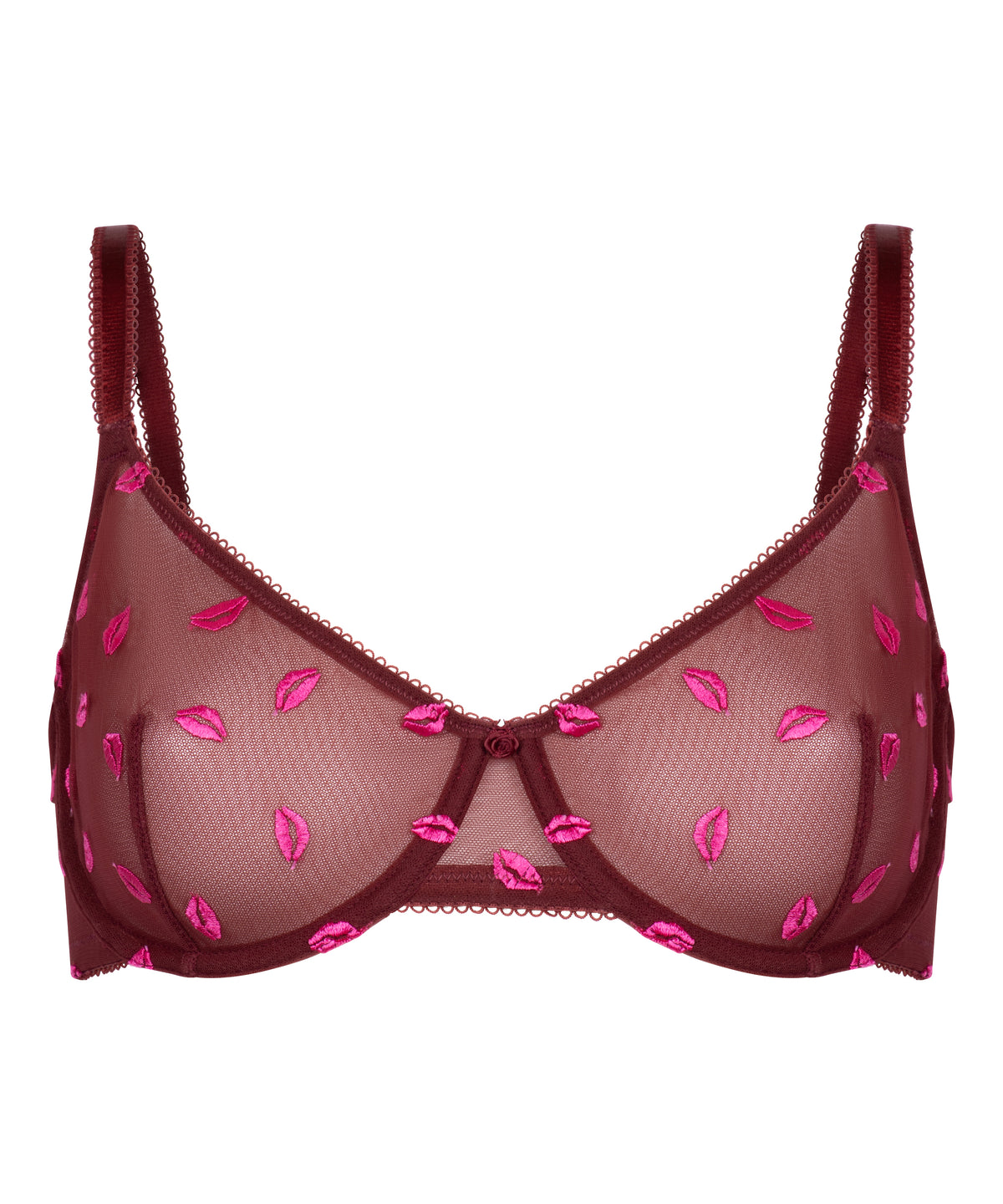 Sheer Mesh Lip Embroidered Underwire Bra