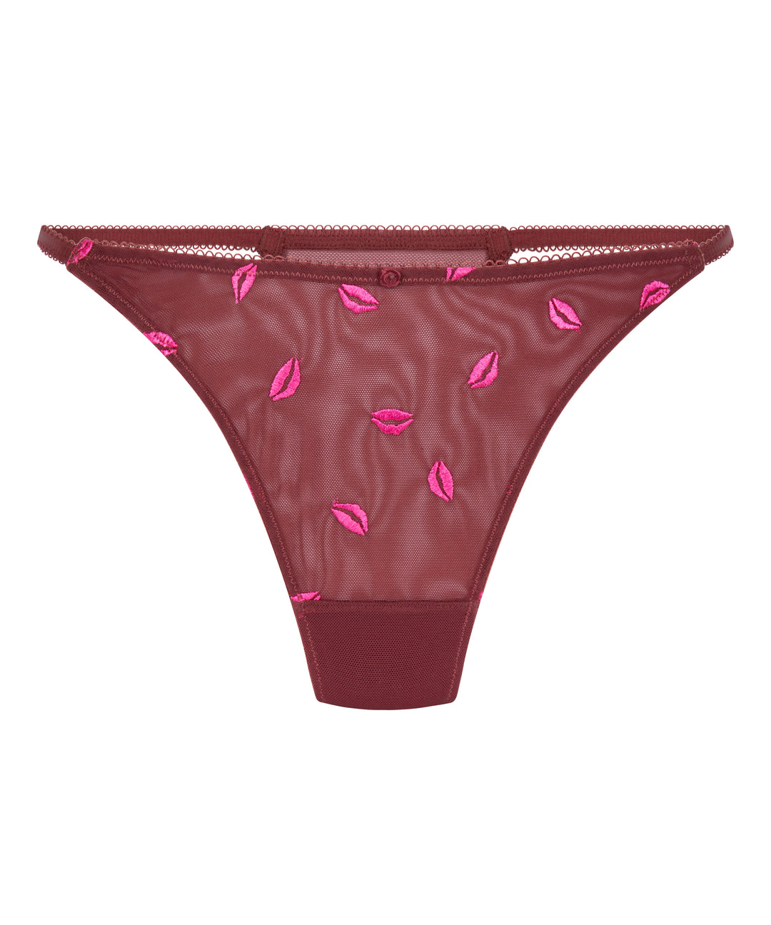 Embroidered Lips Mesh Thong Brief