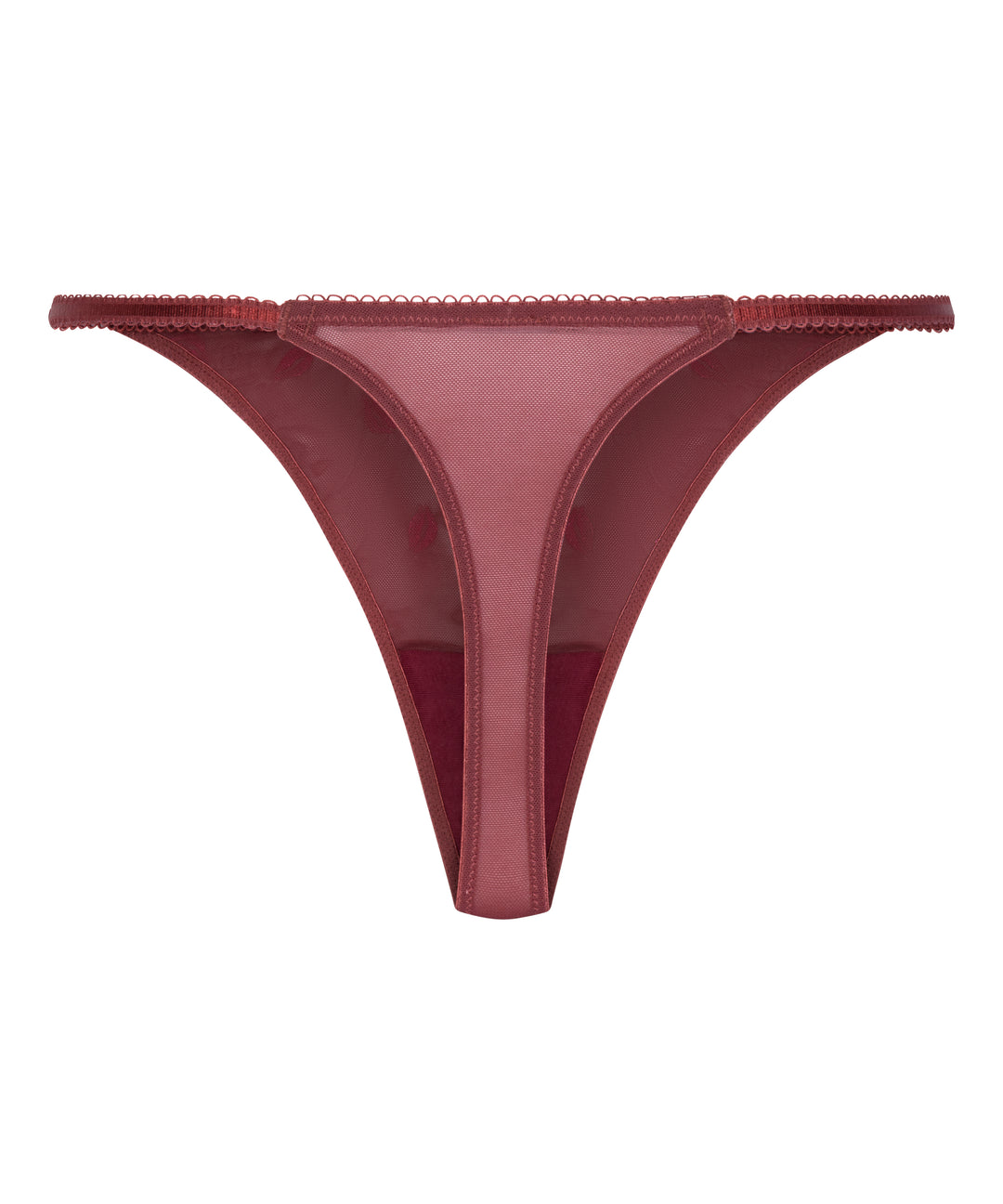 Embroidered Lips Mesh Thong Brief