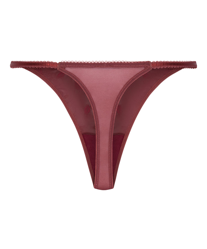 Embroidered Lips Mesh Thong Brief