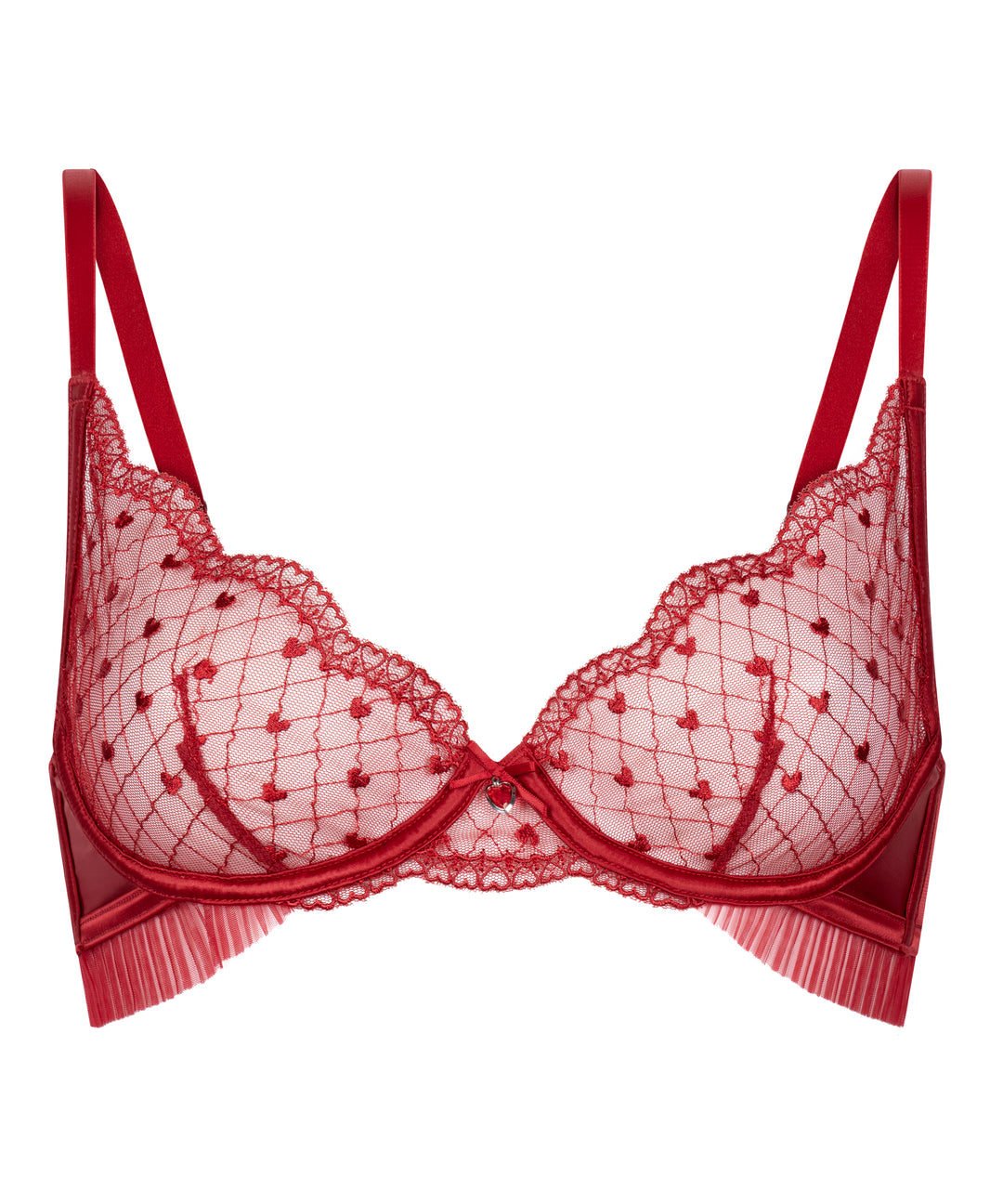 Heart Embroidered Lace Underwire Plunge Bra