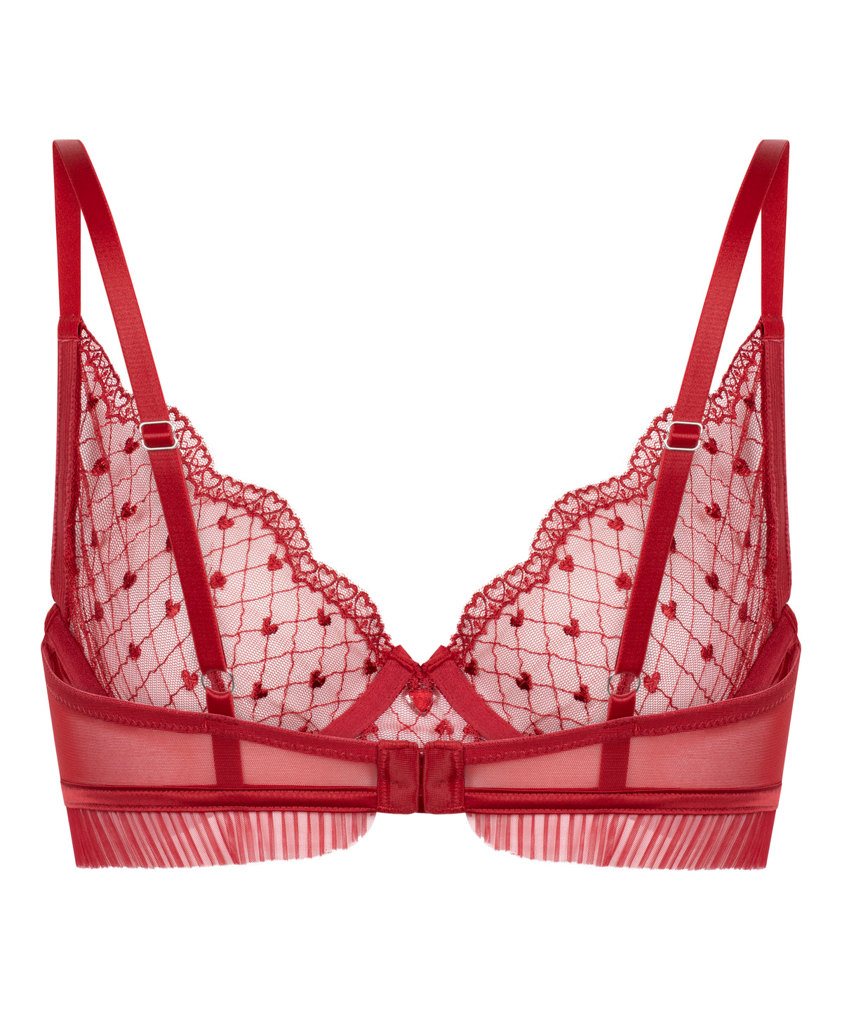 Heart Embroidered Lace Underwire Plunge Bra