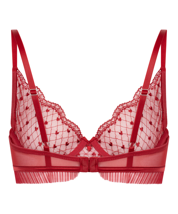 Heart Embroidered Lace Underwire Plunge Bra