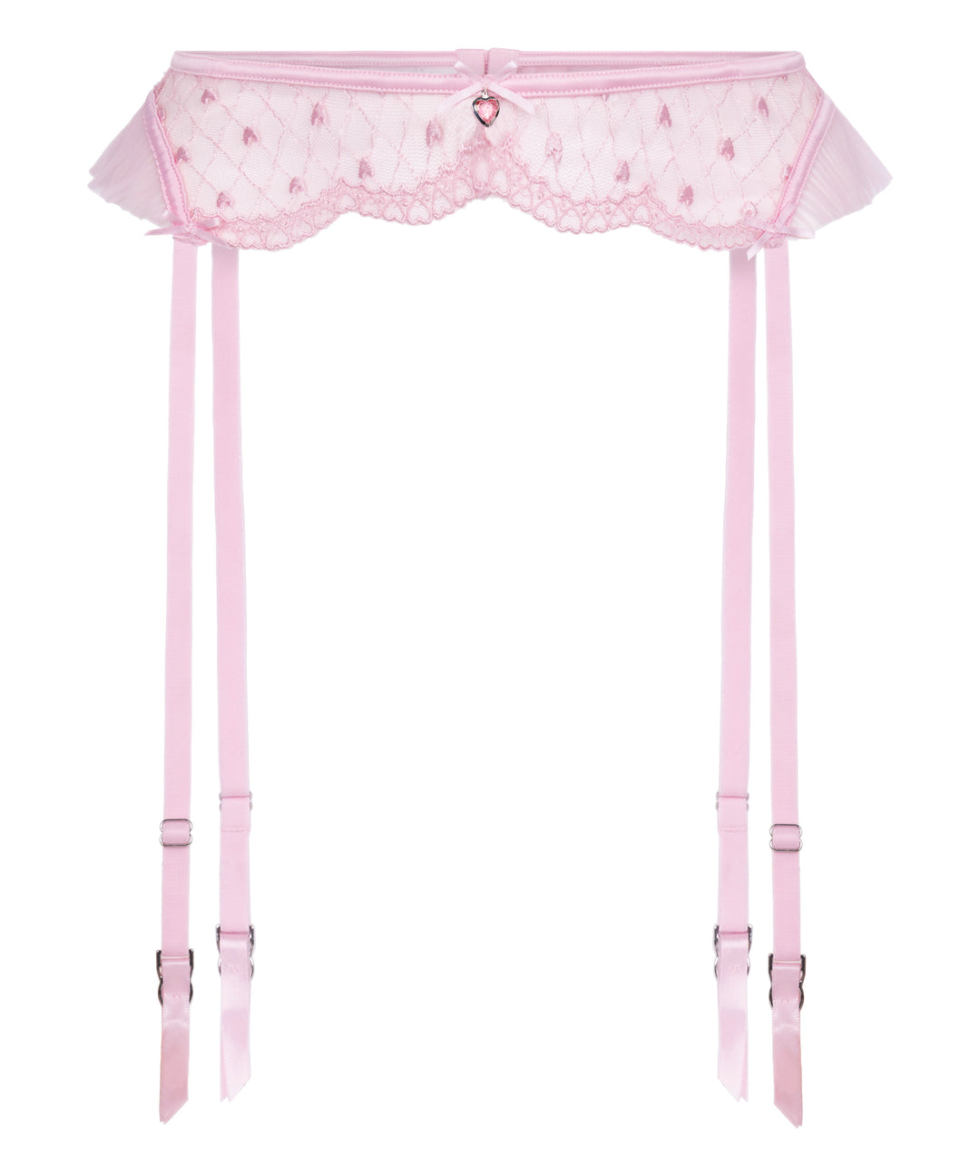 Lace Heart Suspender Belt with Gem Detail