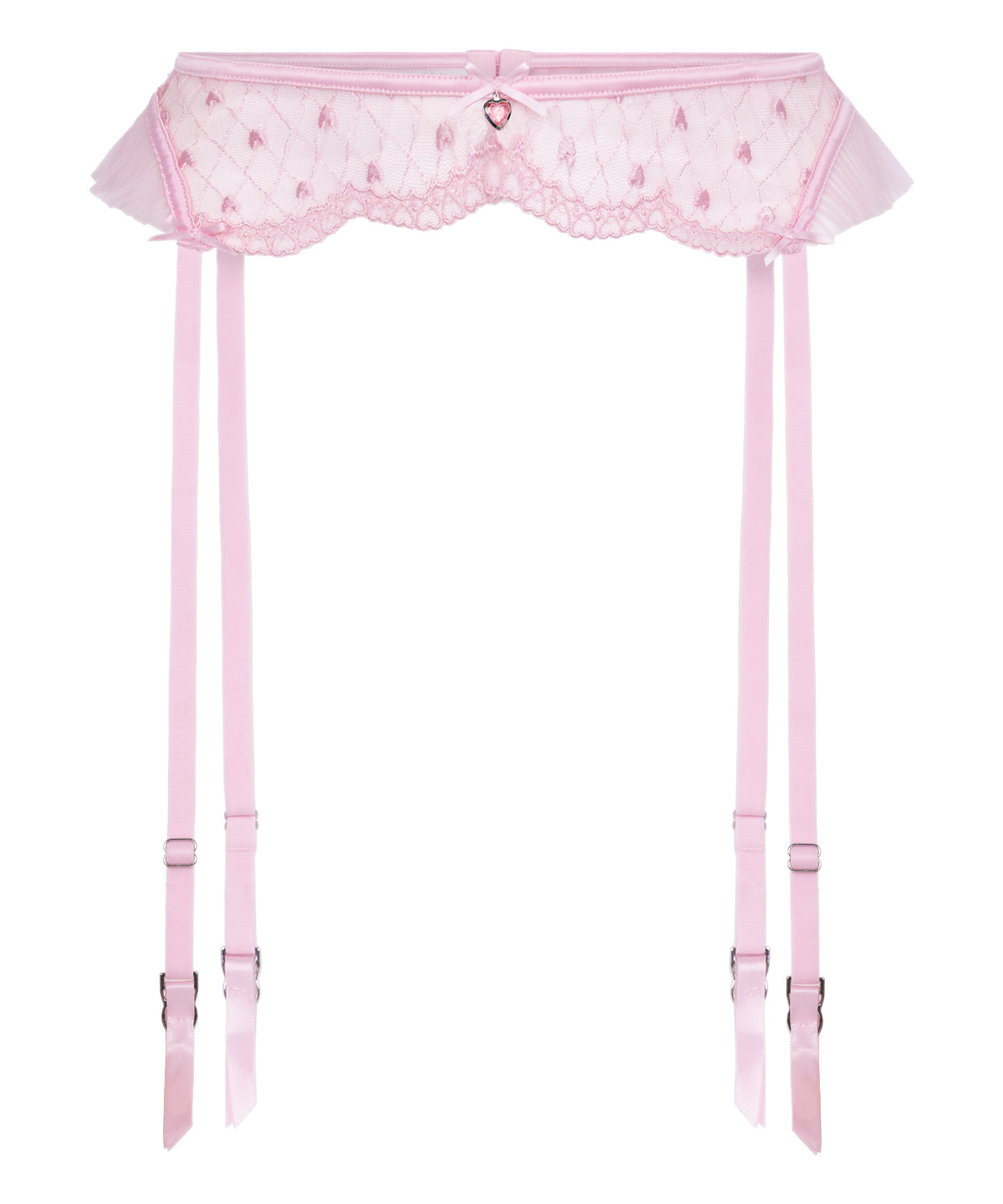 Lace Heart Suspender Belt with Gem Detail