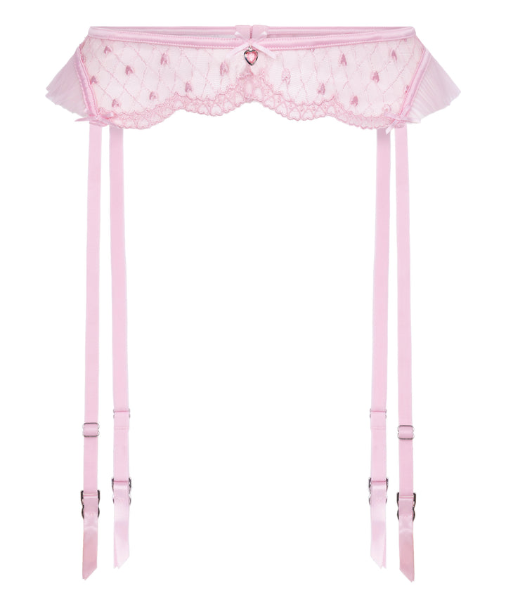Lace Heart Suspender Belt with Gem Detail