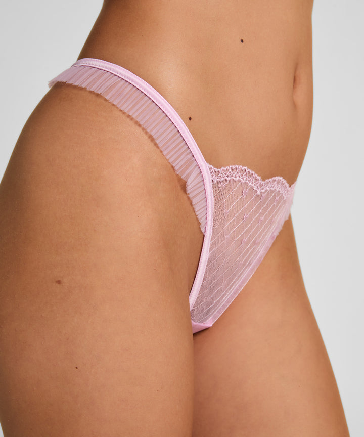 Heart Embroidered Mesh Ruffle Thong Brief