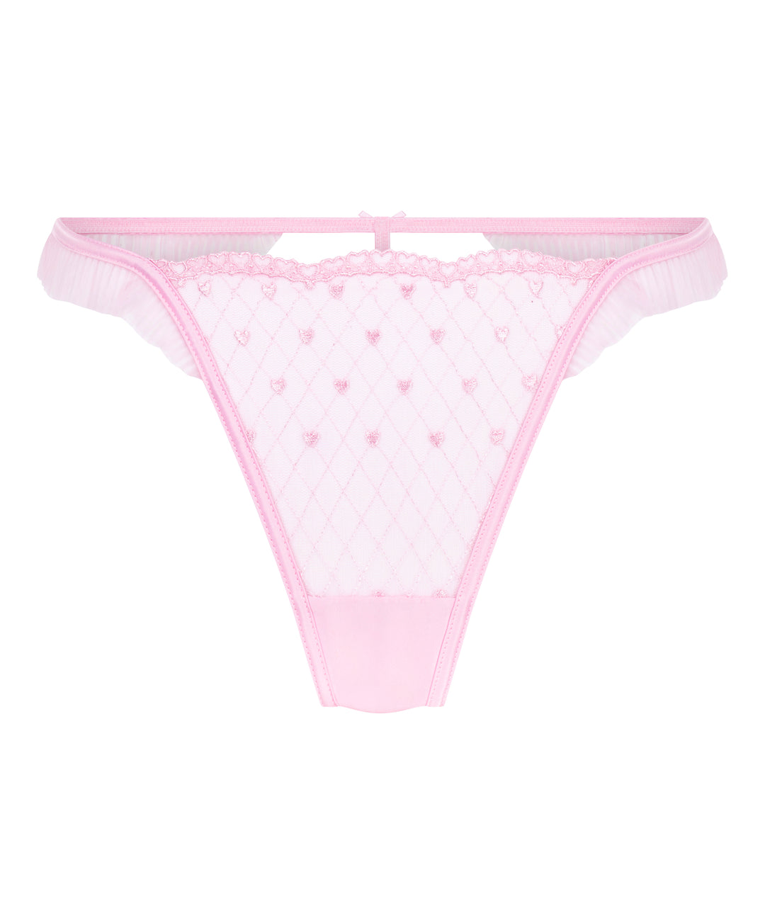 Heart Embroidered Mesh Ruffle Thong Brief