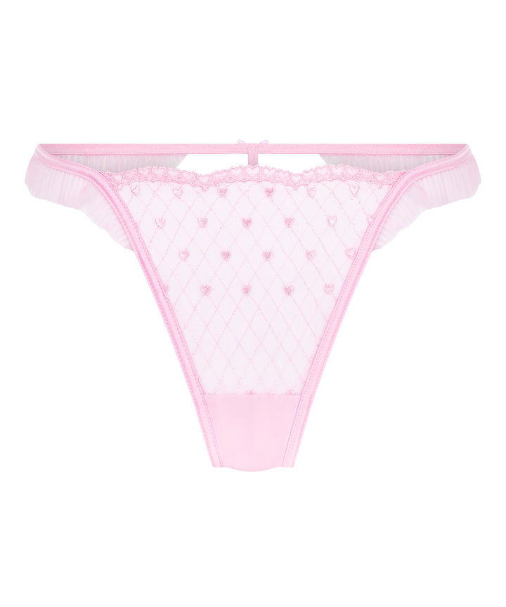 Heart Embroidered Mesh Ruffle Thong Brief
