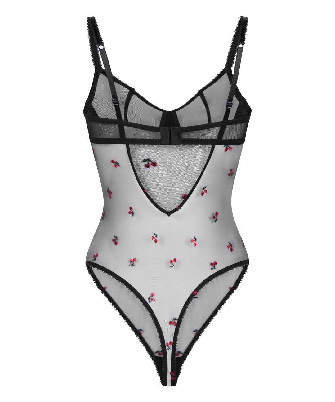 Cherry Embroidered Sheer Mesh Underwire Bodysuit
