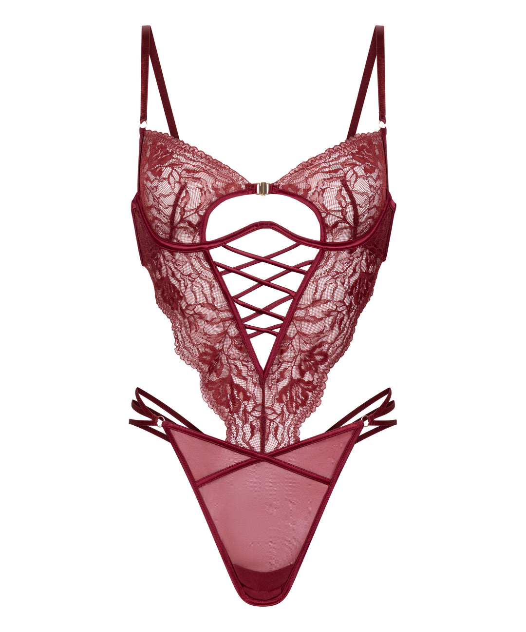 Lace Corset Teddy Bodysuit with Thong Set