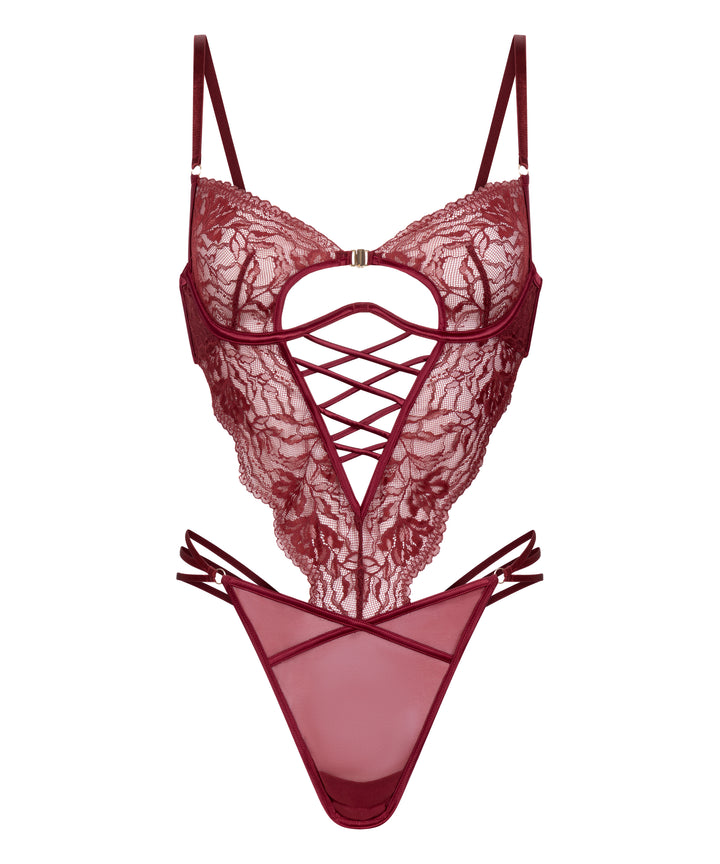 Lace Corset Teddy Bodysuit with Thong Set