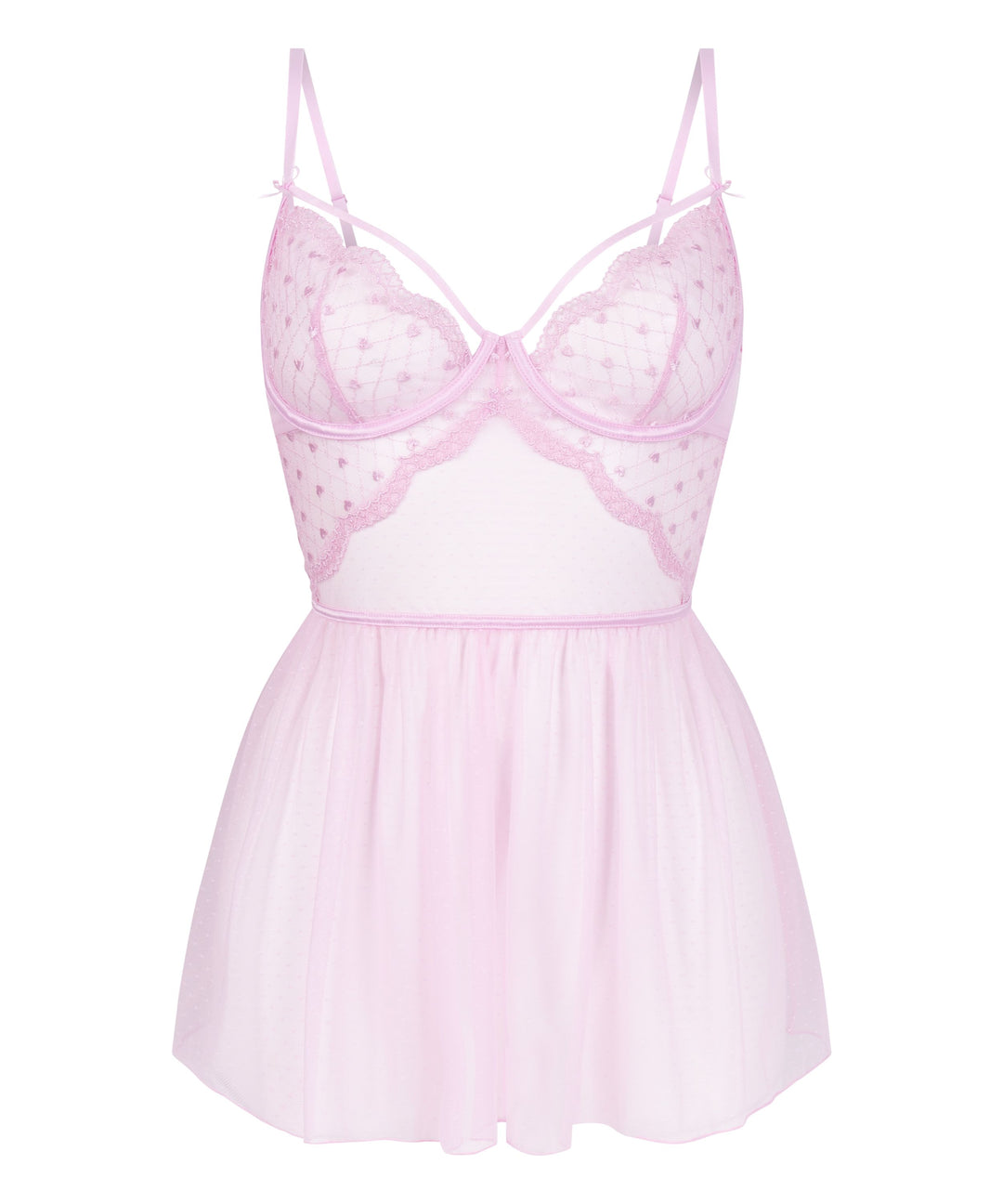 Heart Embroidered Mesh Babydoll Lingerie
