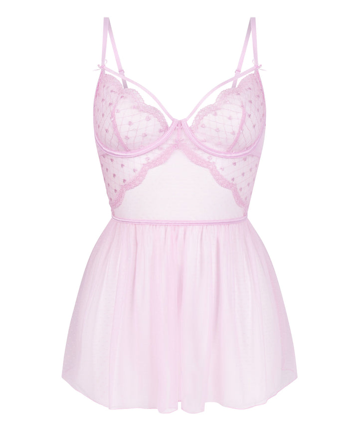 Heart Embroidered Mesh Babydoll Lingerie