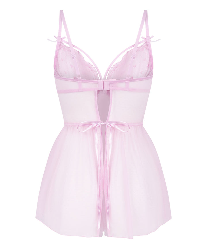 Heart Embroidered Mesh Babydoll Lingerie
