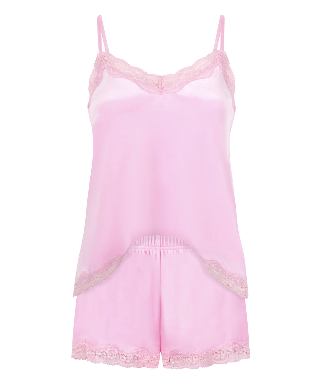 Satin Lace-Trim Cami &amp; Shorts Pyjama Set