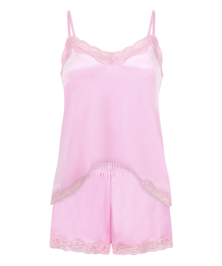 Satin Lace-Trim Cami &amp; Shorts Pyjama Set
