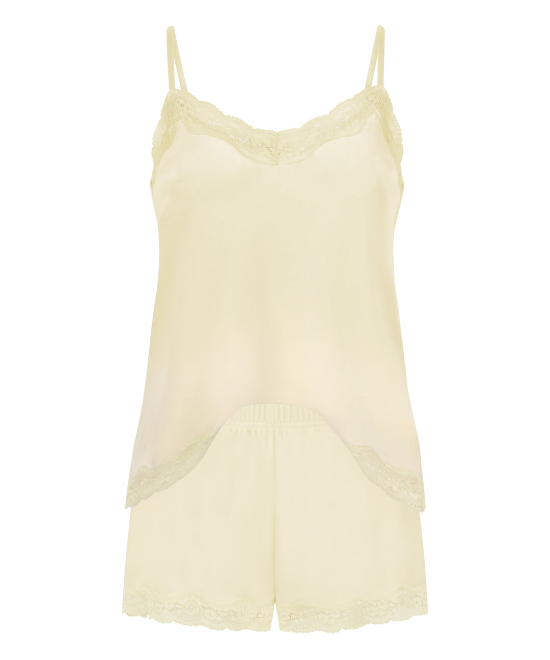 Satin Lace-Trim Cami &amp; Shorts Pajama Set