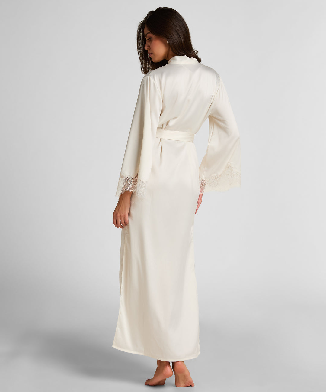 Maxi Kimono Robe with Lace Trim Sleeves