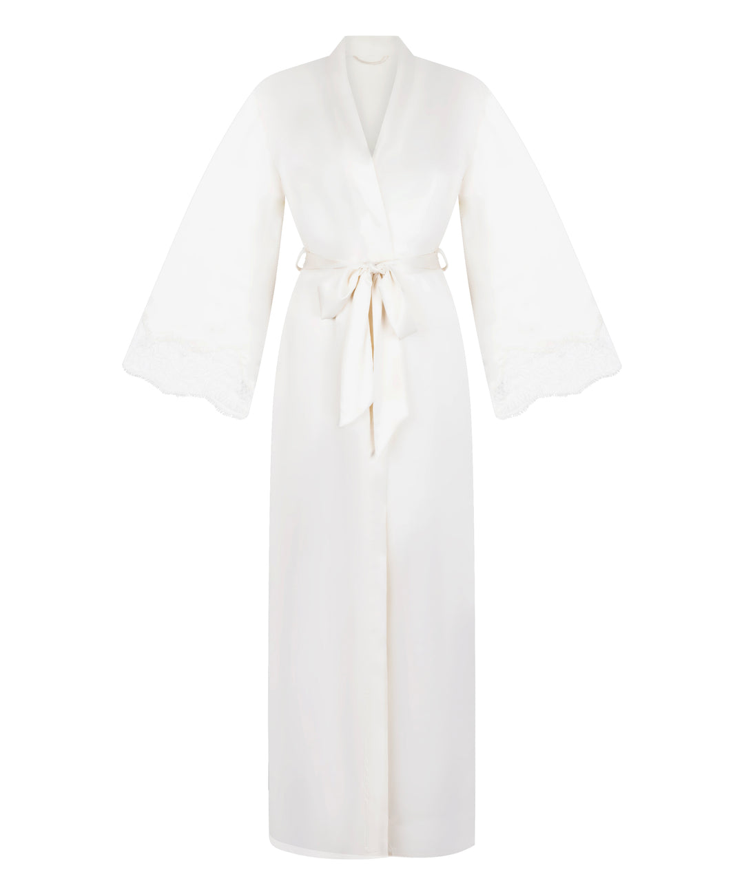Maxi Kimono Robe with Lace Trim Sleeves