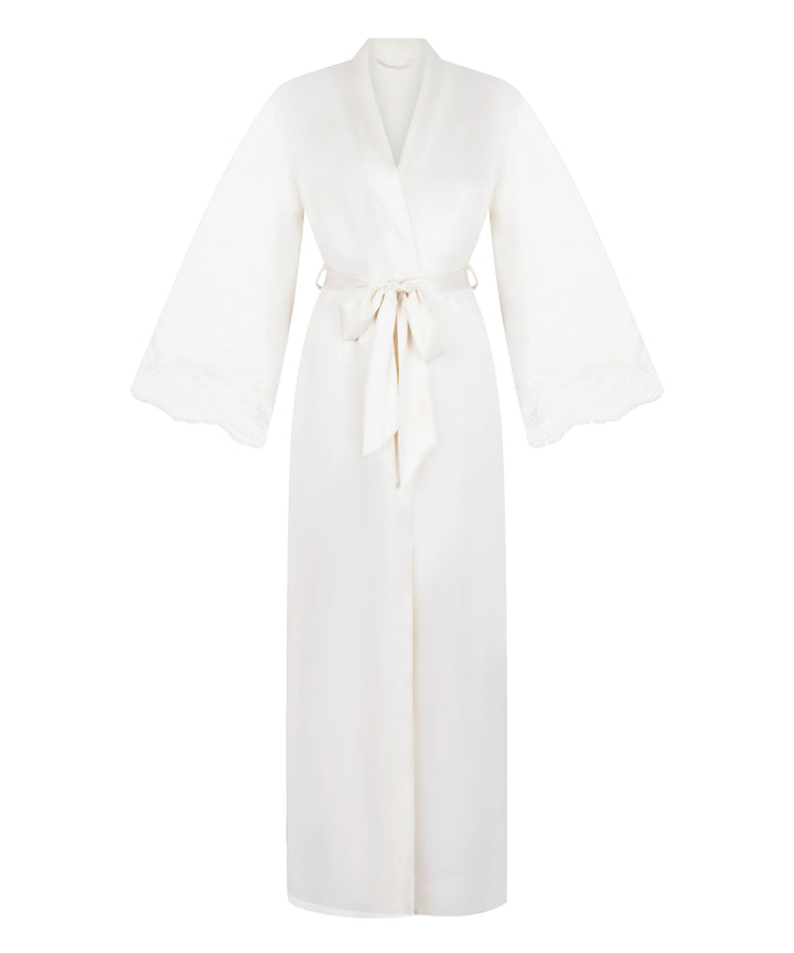 Maxi Kimono Robe with Lace Trim Sleeves